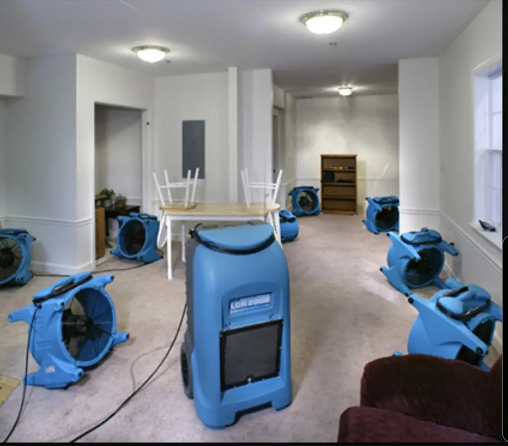 Air movers and dehumidifier setup for Water Damage Restoration in Grovetown